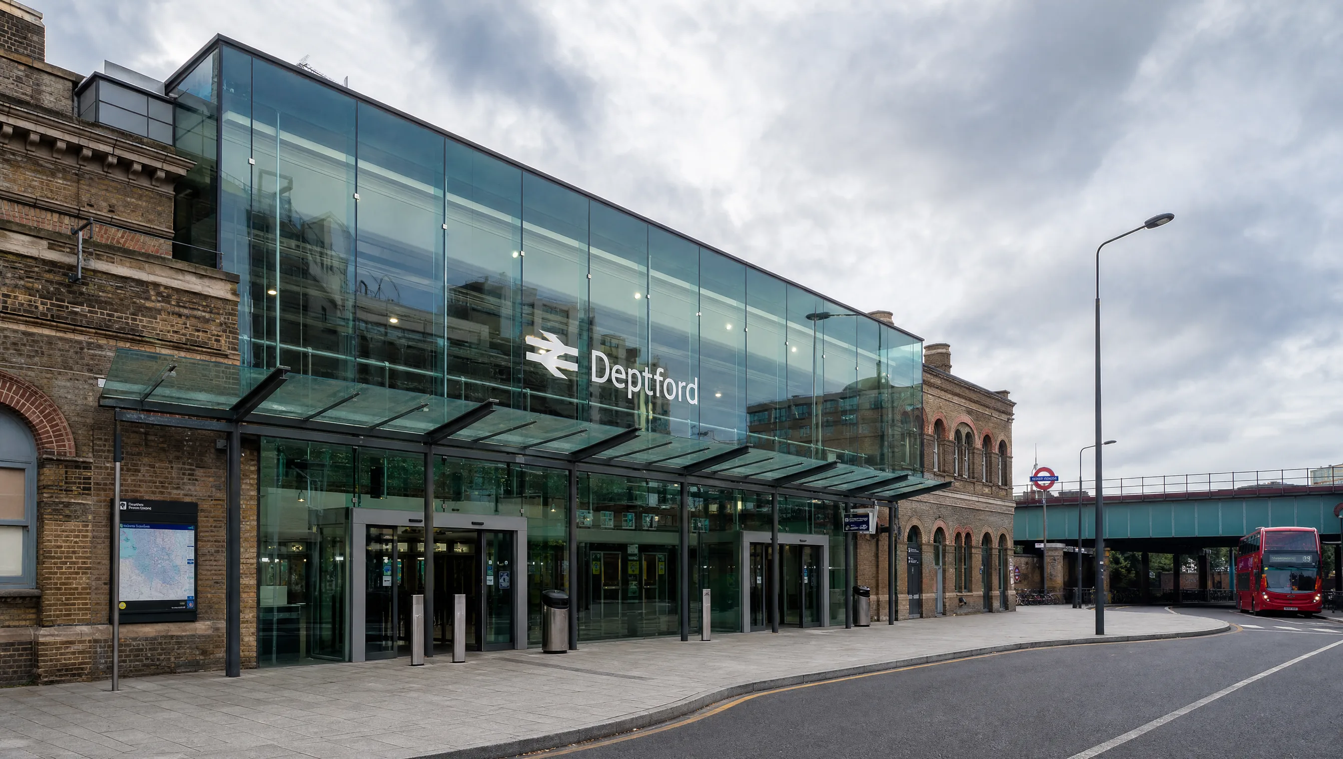 Deptford Train Station London — glass facade and curtain wall