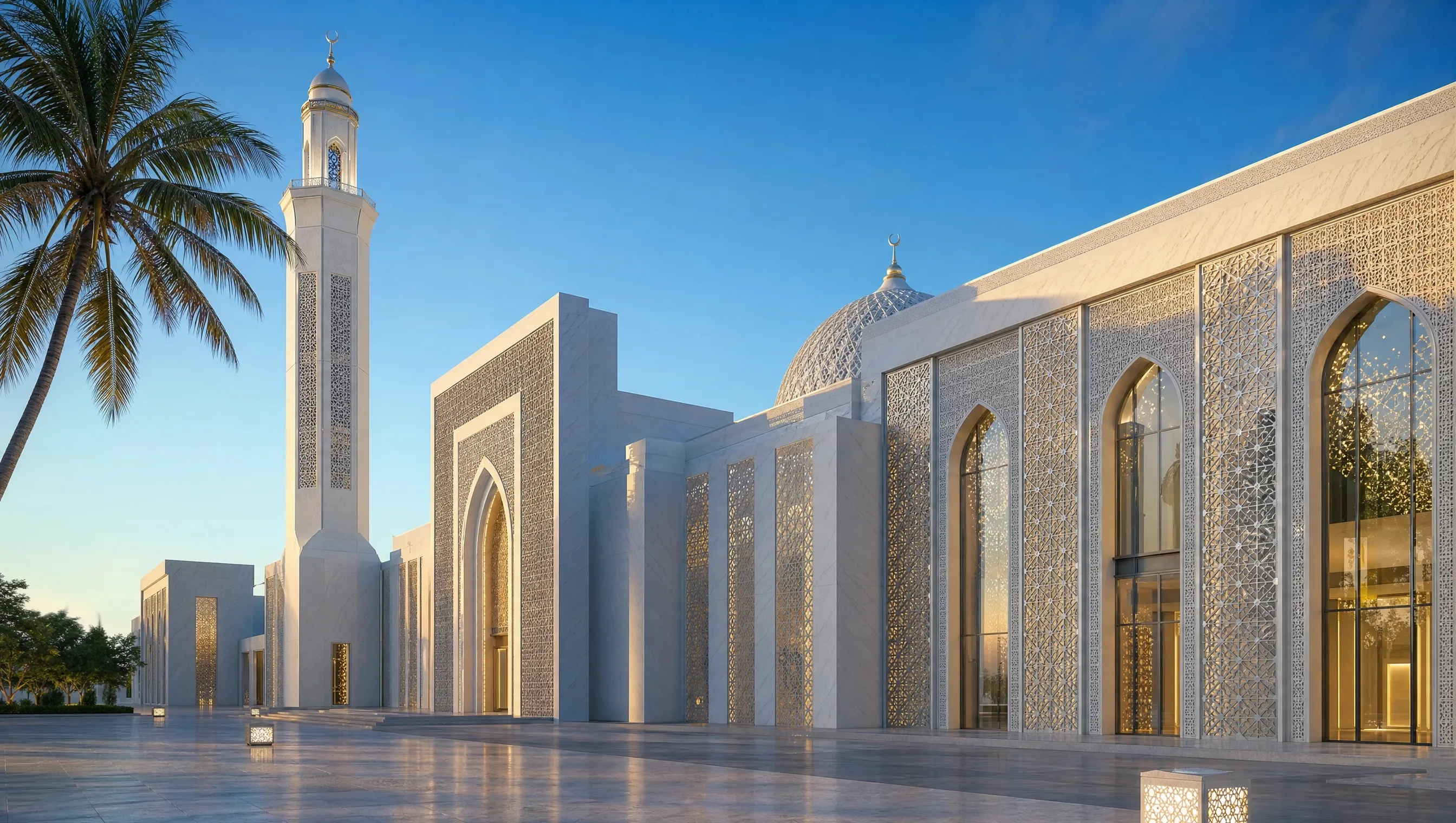 New Mosque Accra Ghana — decorative figured glass Islamic patterns